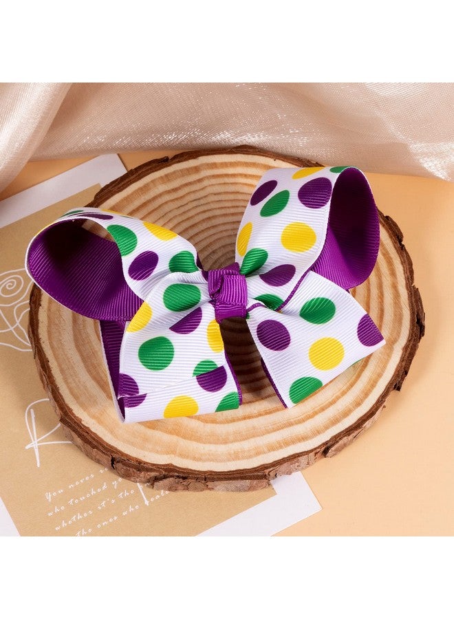 KCHIES Mardi Gras Hair Bow Gift Girls 5" Purple Gold Green Boutique Ribbon Polkadots Cheer Bow Clip Women Kids Fat Tuesday Circus Carnival Costume Party Headpiece Decor Accessories - Image 5