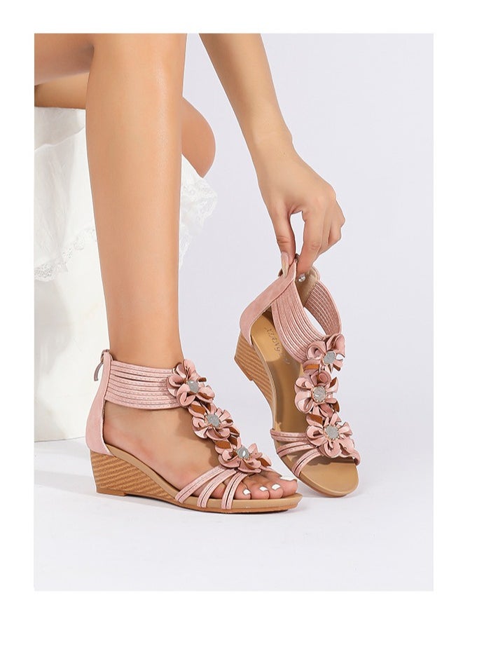 SIKETU 2025 New Retro Ethnic Wave Simia Flower Back Zipper Slope and Roman Sandals  - Image 1