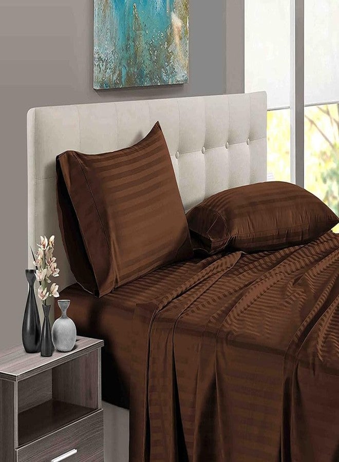 EASY BEDDING 800 Thread Count 4 Piece Bedding Set Includes- 1 Flat Sheet, 12" Deep Pocket Fitted Sheet & 2 Pillow Cover- 100% Cotton Premium Bedsheet Set -Chocolate Stripe,King Size. - Image 2