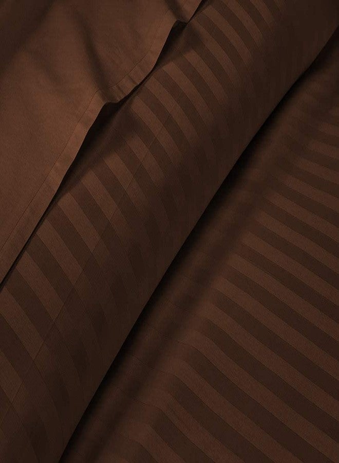 EASY BEDDING 800 Thread Count 4 Piece Bedding Set Includes- 1 Flat Sheet, 12" Deep Pocket Fitted Sheet & 2 Pillow Cover- 100% Cotton Premium Bedsheet Set -Chocolate Stripe,King Size. - Image 1