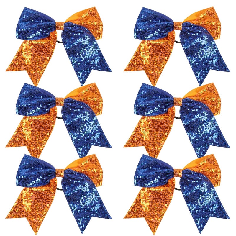 Cheer Bow Metallic Sequin Mermaid 8 Inch 2 Color Cheerleader Cheerleading Jumbo Cheer Bow Royal blueOrange