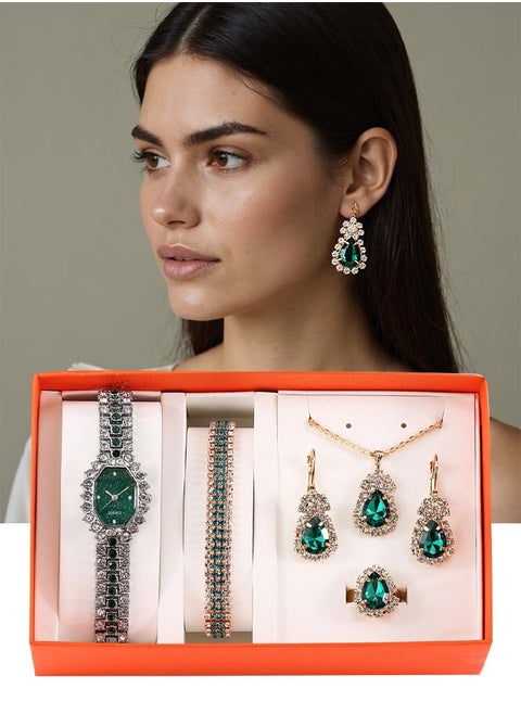 5 in 1 Women's Necklace,Watch,earring Gift Set,Quartz Watch,Women Watch Business Gifts Unique Wristwatch,Holiday Gifts,Birthday Gifts