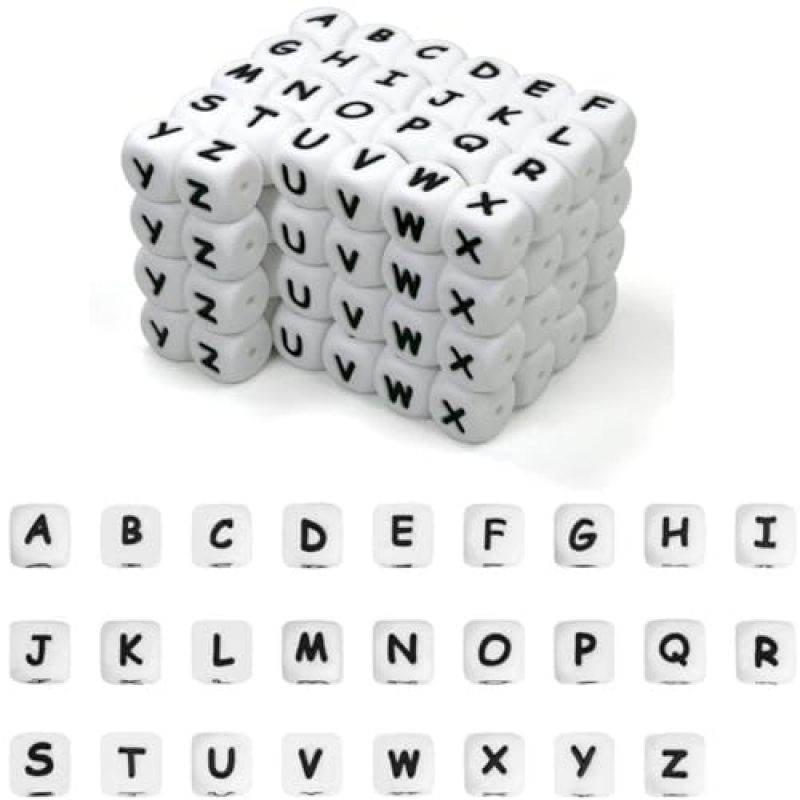 Silicone Letter Beads 12mm White Soft Durable Alphabet Beads - Lightweight Reusable Craft Beads for Diy Jewelry Making Kids Craft Projects - Image 1