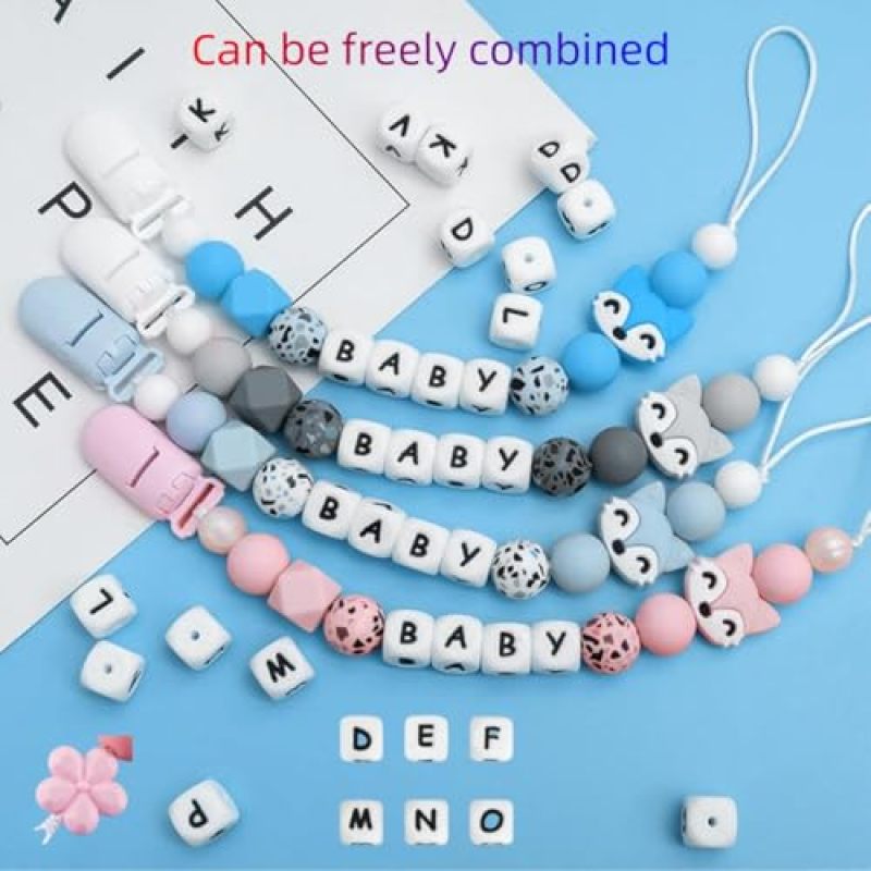 Silicone Letter Beads 12mm White Soft Durable Alphabet Beads - Lightweight Reusable Craft Beads for Diy Jewelry Making Kids Craft Projects - Image 4