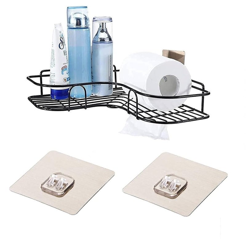 FRENYEAR Stainless Steel L Shape Corner Single Layer Kitchen Storage Wall Mount Rack Stand for Home Kitchen Bathroom Living Room Black - Image 1