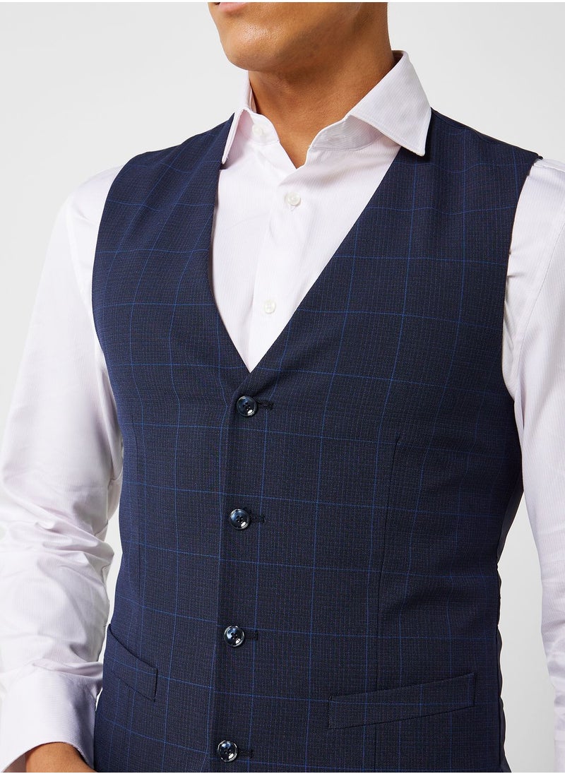 Mango Man - Checked Slim Fit Vest Coat - Image 1