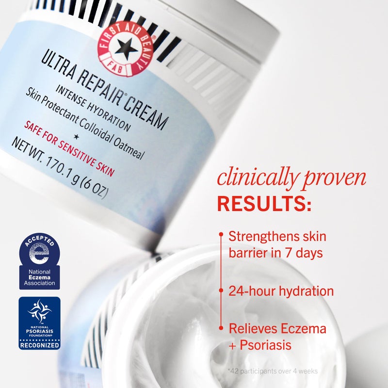 First Aid Beauty كريم First Aid Beauty Ultra Repair مرطب مكثف للوجه والجسم - يقوي حاجز الجلد + يخفف على الفور البشرة الجافة والمتوترة + الأكزيما - 6 أونصة + حجم سفر إضافي 1 أونصة - Image 3