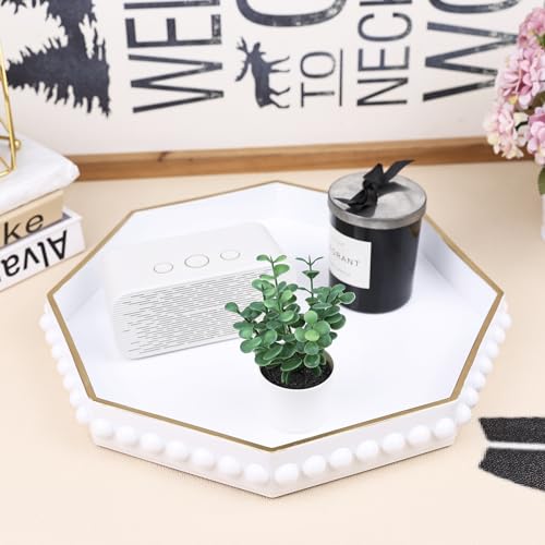 SforGUVA White Serving Tray for Coffee Table Octagonal Beaded Plastic Decorative Tray for Ottoman Kitchen Counter Living Room Outdoor Lacquer Tray for Entertaining - Image 3