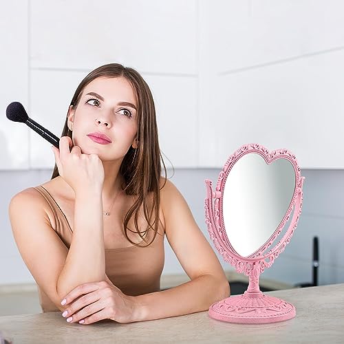 QEEYON Pink Heart Vanity Mirror - Double Sided 360 Degree Swivel - Aesthetic Makeup Cosmetic Mirror for Table Desk Countertop Dresser Coquette Bathroom Bedroom Decor - Image 4