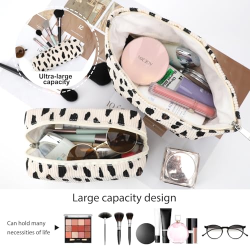 EIMMBD Makeup Bag 3 Pieces Large Capacity Cosmetic Bags Makeup Pouch for Purse Travel Toiletry Bag Organizer Cute Makeup Pouch Storage for Women(Beige Leopard) - Image 3