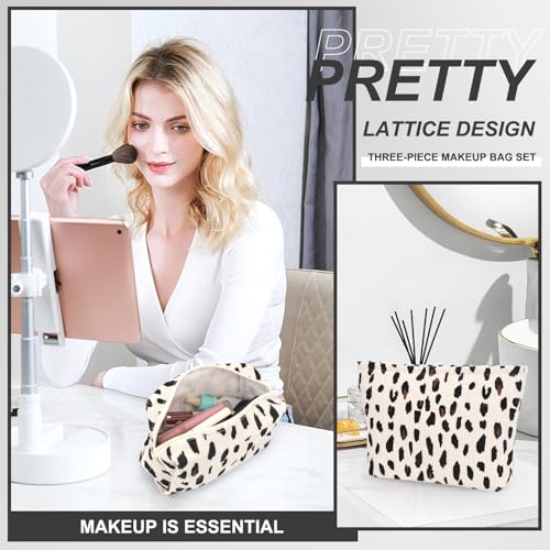 EIMMBD Makeup Bag 3 Pieces Large Capacity Cosmetic Bags Makeup Pouch for Purse Travel Toiletry Bag Organizer Cute Makeup Pouch Storage for Women(Beige Leopard) - Image 5