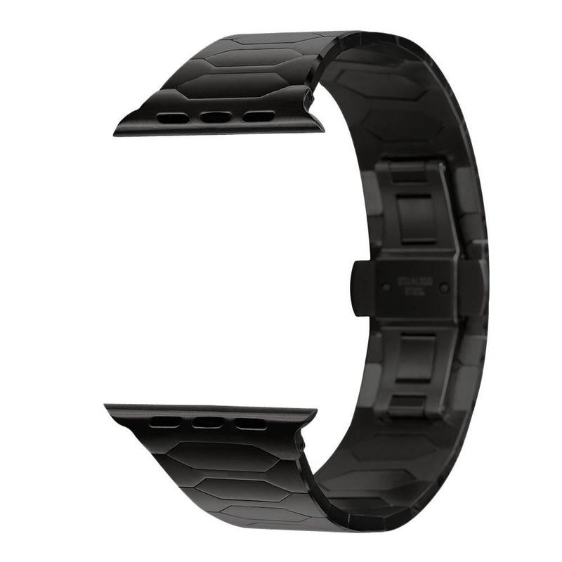 سوار ساعة ذكية سوار معدني من الستانلس ستيل متوافق باللون أسود قابل للتعديل مع Apple Watch 42/44/45/49mm بملاءمة قابلة للتعديل وحزام بديل بتصميم معدني أنيق - Image 1