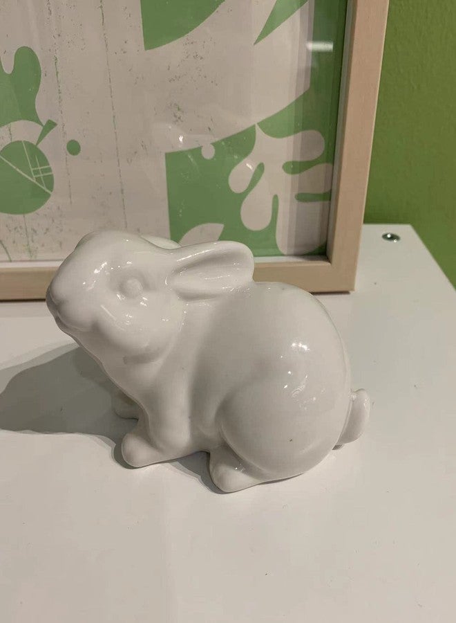 QIAOIDEA Set of 2 Porcelain Bunny Rabbit Statue Figurine Easter Spring Decoration Vintage Rustic White Bunny Figurines for Easter Dining Table Centerpiece Tiered Tray Bowl Shelf Ornament - Image 4