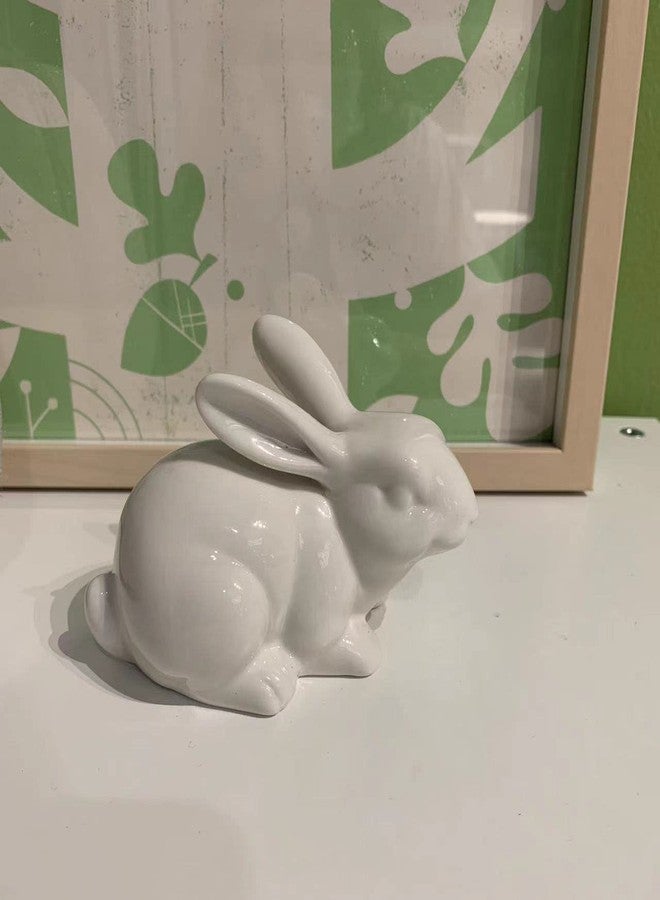 QIAOIDEA Set of 2 Porcelain Bunny Rabbit Statue Figurine Easter Spring Decoration Vintage Rustic White Bunny Figurines for Easter Dining Table Centerpiece Tiered Tray Bowl Shelf Ornament - Image 3