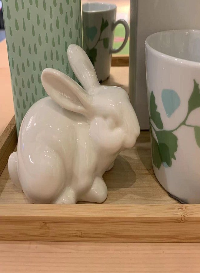 QIAOIDEA Set of 2 Porcelain Bunny Rabbit Statue Figurine Easter Spring Decoration Vintage Rustic White Bunny Figurines for Easter Dining Table Centerpiece Tiered Tray Bowl Shelf Ornament - Image 5