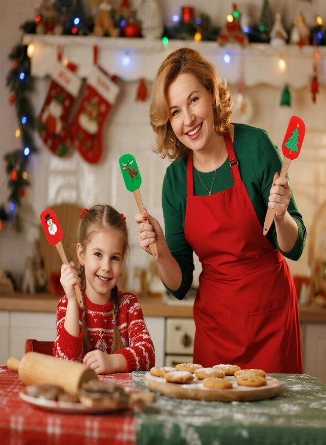 سومرشا مجموعة من 5 ملاعق سيليكون لتزيين الكيك بنمط رجل الثلج وشجرة عيد الميلاد والأيل وكلوز، بمقابض خشبية، مثالية للمطبخ والخلط والطبخ. - Image 5