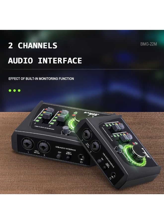 BOMGE BMG-22M USB Audio Interface with 48V Phantom Power XLR Input for Recording Streaming Podcasting and Music Production - Image 2