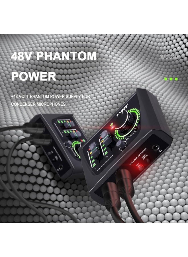 BOMGE BMG-22M USB Audio Interface with 48V Phantom Power XLR Input for Recording Streaming Podcasting and Music Production - Image 5