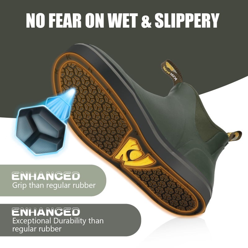 Kalkal Men's Deck Boots Anti-Slip Saltwater Fishing Rain Boots with Memory Foam, Waterproof Rubber Ankle Work Boots for Sailing (Olive Green, Size11) - Image 4