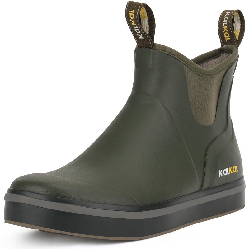 Kalkal Men's Deck Boots Anti-Slip Saltwater Fishing Rain Boots with Memory Foam, Waterproof Rubber Ankle Work Boots for Sailing (Olive Green, Size11) - Image 1