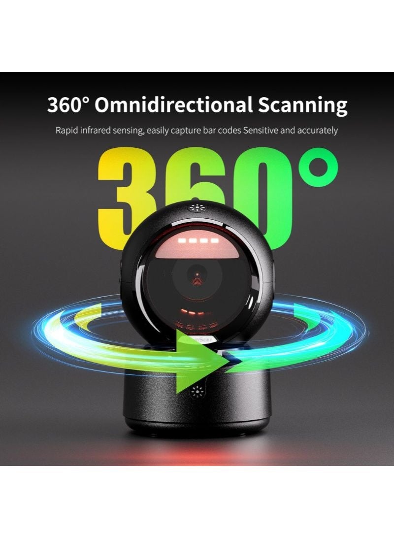 Desktop Omnidirectional Barcode Scanner Hands Free USB Wired 1D 2D QR Code Image Reader, Bar Code Scanner Machine for Supermarket Retail Warehouse POS System - Image 5