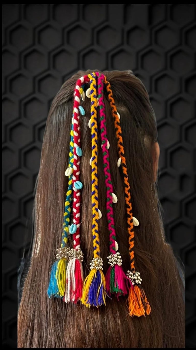 Leafloom 1 PCS Navratri Look Hair Braids with Rubber Bands Girl and Women, Hair Accessory for Everyday Style and Rainbow Color Braids Extensions Hair Color | Boho Chic Style (Multicolour) - Image 5