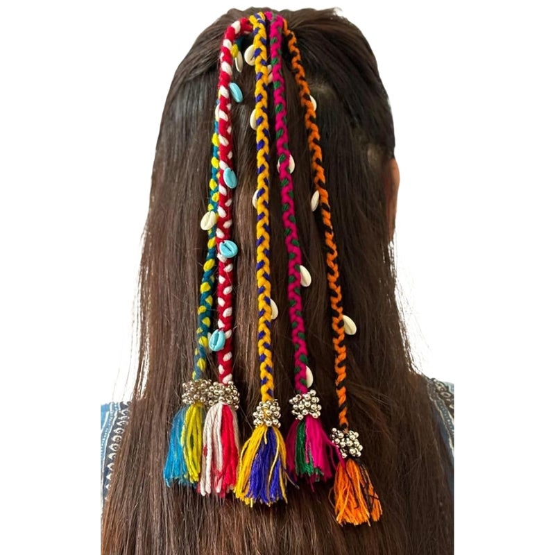 Leafloom 1 PCS Navratri Look Hair Braids with Rubber Bands Girl and Women, Hair Accessory for Everyday Style and Rainbow Color Braids Extensions Hair Color | Boho Chic Style (Multicolour) - Image 1