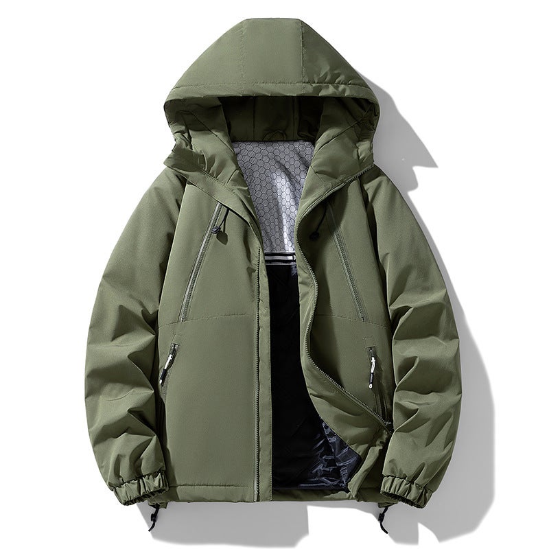 【See and Prosper Series】Mens Winter Cotton Jacket Korean Style Trendy Warm Thickened Winter Cotton Coat with Hood Fluorescent green