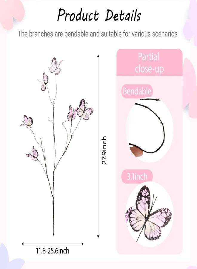 Wootkey 5 Pcs Artificial Butterfly Branches Butterflies for Crafts Willow Branches for Vases Silk Butterfly Home Decoration Faux Artificial Flowers for Garden Porch Window Box Home (Light Pink) - Image 3