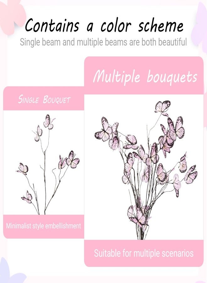 Wootkey 5 Pcs Artificial Butterfly Branches Butterflies for Crafts Willow Branches for Vases Silk Butterfly Home Decoration Faux Artificial Flowers for Garden Porch Window Box Home (Light Pink) - Image 2