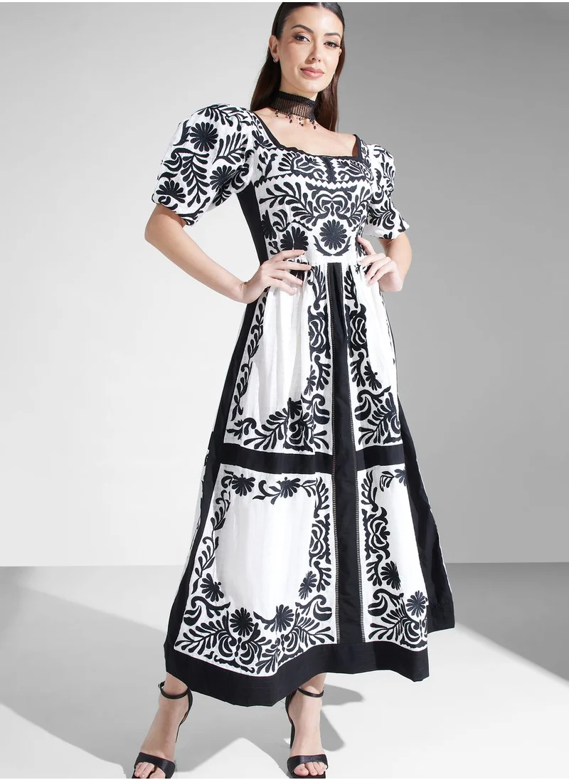 Threadz by Ajooni Embroidered Tiered Dress