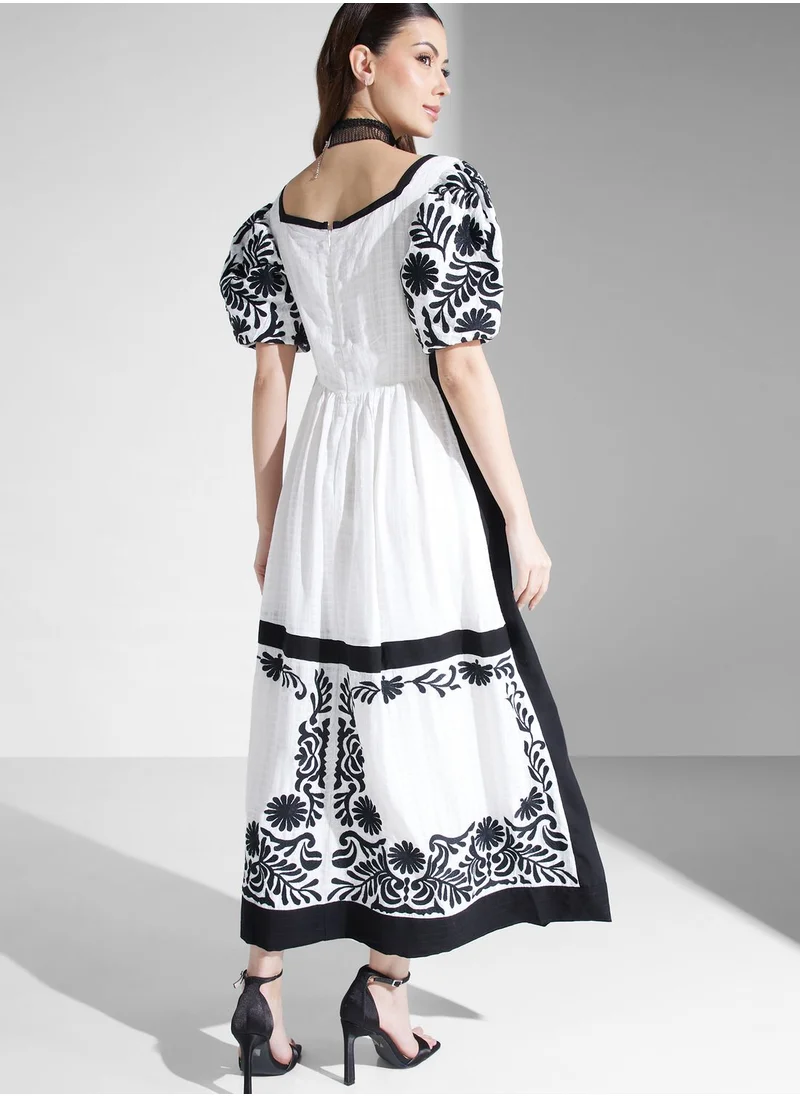 Threadz by Ajooni Embroidered Tiered Dress