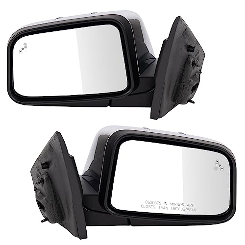 TRQ Driver and Passenger Side Power Heated Mirror Set with Blind Spot Indicator Smooth Black Compatible with 20112015 Ford Edge FO1320730 FO1321730