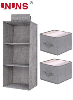 UNUNS Hanging Closet Organizer Storage Shelves,Wardrobe Storage Hanging Bag,Clothes Organizer Closet Shelf,3 Shelf Closet Storage With 2 Storage Drawers,Classification Closet Storage Organizer,Grey  - Image 1