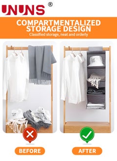 UNUNS Hanging Closet Organizer Storage Shelves,Wardrobe Storage Hanging Bag,Clothes Organizer Closet Shelf,3 Shelf Closet Storage With 2 Storage Drawers,Classification Closet Storage Organizer,Grey  - Image 2