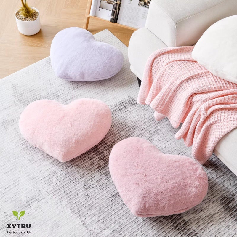 xvtru heart وسادة ناعمة دبوس وردي على شكل قلب لطيف فو ، فور أرنب غرفة زخرفية رمي وسادة 12.9 "" x9.8 " - Image 5