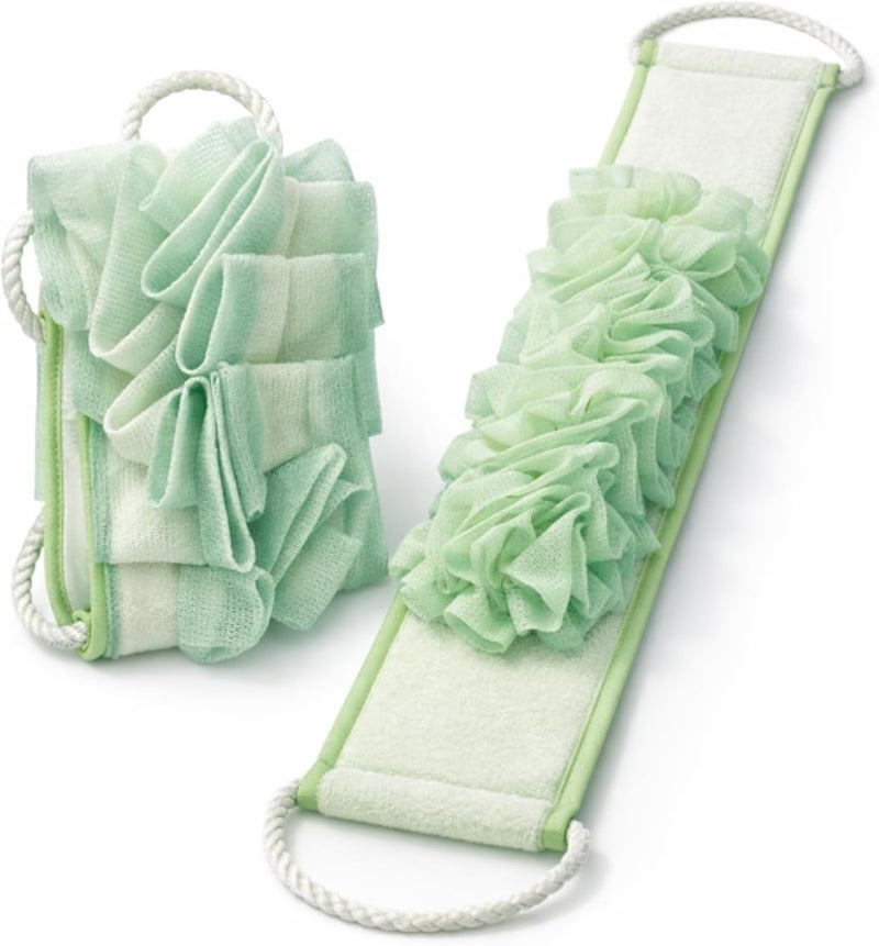 Shower Exfoliating Towel Long Back Scrubber 80 Cm, Microfiber 3D Bath Cloth With Strap For Men Women, Exfoliating Body Wash Towel (Green)