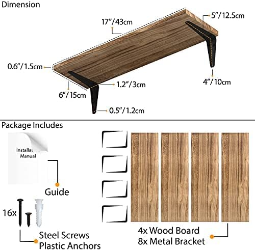 VM DECOR Floating Shelves for Wall Storage Wood Wall Shelves for Kitchen Organization and Storage Wall Shelf Set of 4 Burned Finish Teak - Image 4