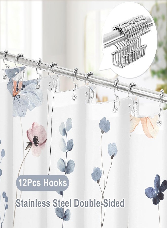 Gibelle 3 in 1 Shower Curtain Set, Blue Watercolor Floral Bath Curtain and PEVA Liner Set with 12 Double Sided Steel Hooks, Waterproof Fabric Bathroom Curtain 72x72 - Image 3