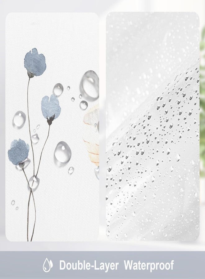 Gibelle 3 in 1 Shower Curtain Set, Blue Watercolor Floral Bath Curtain and PEVA Liner Set with 12 Double Sided Steel Hooks, Waterproof Fabric Bathroom Curtain 72x72 - Image 4