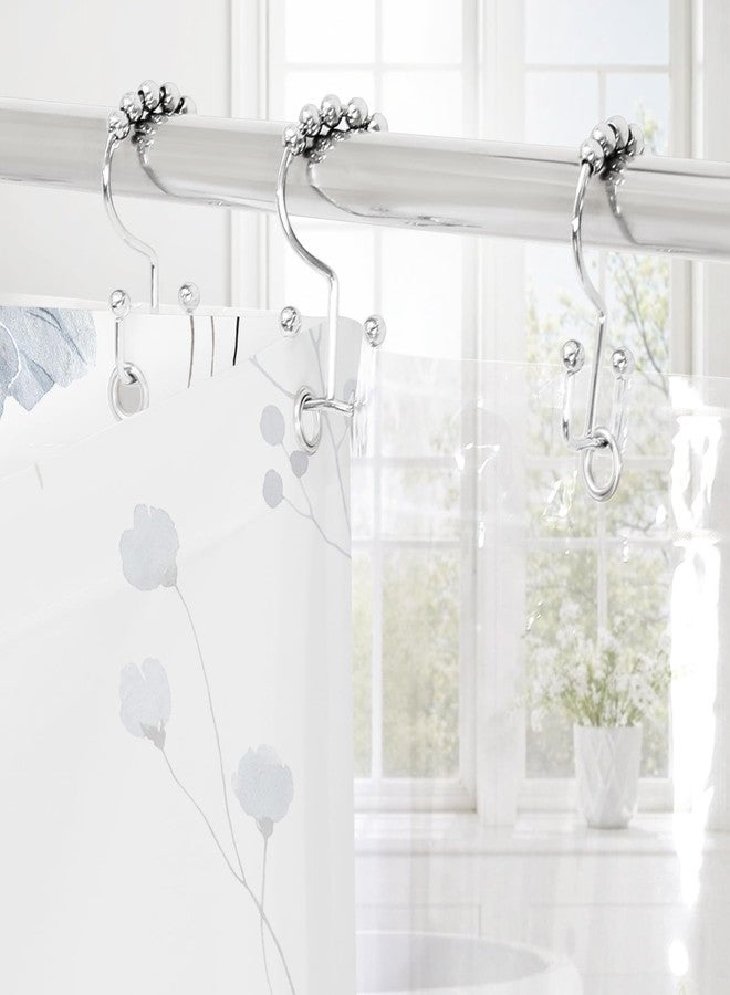 Gibelle 3 in 1 Shower Curtain Set, Blue Watercolor Floral Bath Curtain and PEVA Liner Set with 12 Double Sided Steel Hooks, Waterproof Fabric Bathroom Curtain 72x72 - Image 2