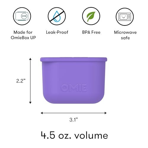 OmieBox UP (2 pack) Leakproof Dips Containers To Go, Salad Dressing Container, Condiment Container with Lids - Food Safe Silicone - 4.5 ounces (Purple/Green) - Image 5