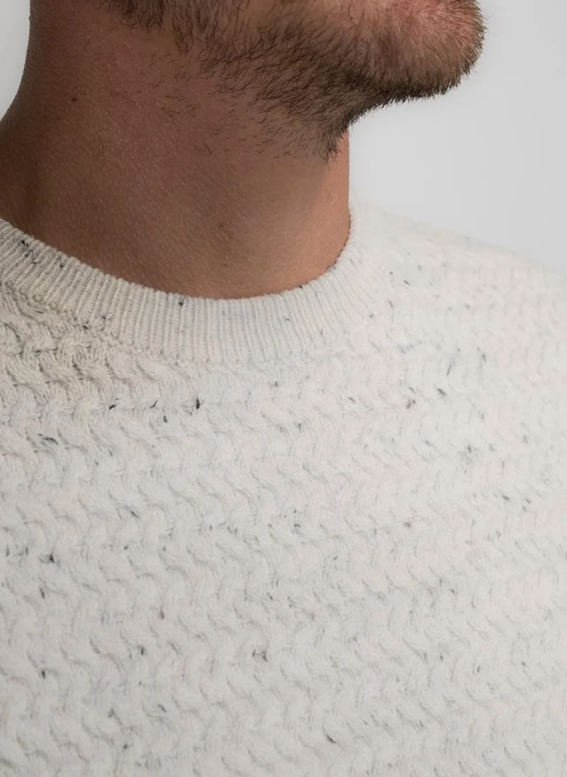 Petrol Industries 0009-Antique White Melee Men Knitwear Round Neck Basic for Men | Best Price UAE