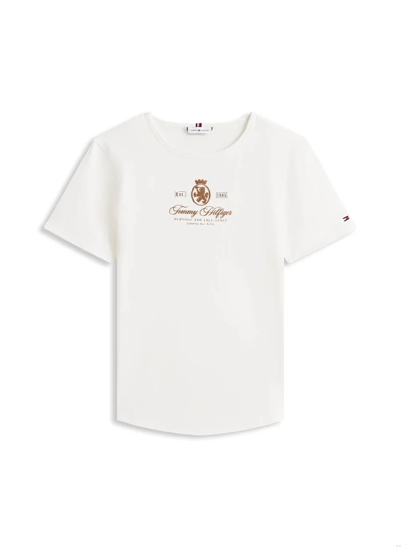 Tommy Hilfiger Ecru Varsity Crest Slim Short Sleeve Tee for Women | Best Price UAE