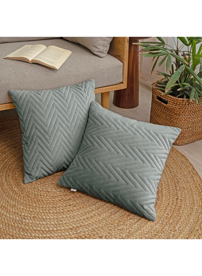 HOMEMONDE HOMEMONDE Cushion Covers 24 Inch x 24 Inch Pack of 2 - Quilted Velvet Sofa Pillow Covers, Decorative Throw Cushion Case - Solid Grey - Image 3