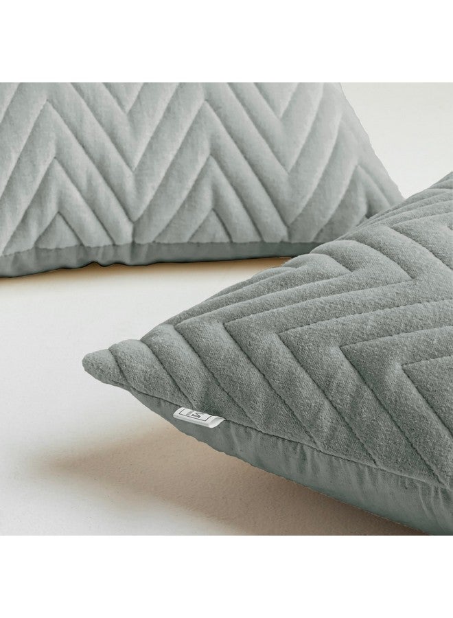 HOMEMONDE HOMEMONDE Cushion Covers 24 Inch x 24 Inch Pack of 2 - Quilted Velvet Sofa Pillow Covers, Decorative Throw Cushion Case - Solid Grey - Image 5