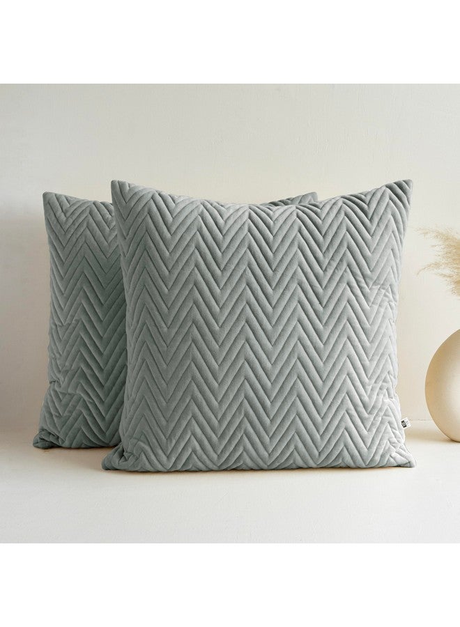 HOMEMONDE HOMEMONDE Cushion Covers 24 Inch x 24 Inch Pack of 2 - Quilted Velvet Sofa Pillow Covers, Decorative Throw Cushion Case - Solid Grey - Image 1