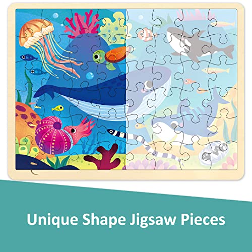 MoinKidz 48 Piece Puzzles for Kids Ages 35 with Unique Puzzle Pieces Wooden Jigsaw Puzzle for 3 4 5 6 7 8 Year Old Ocean Animal Toddler Puzzles for Kids Ages 48 with Storage Tray - Image 5
