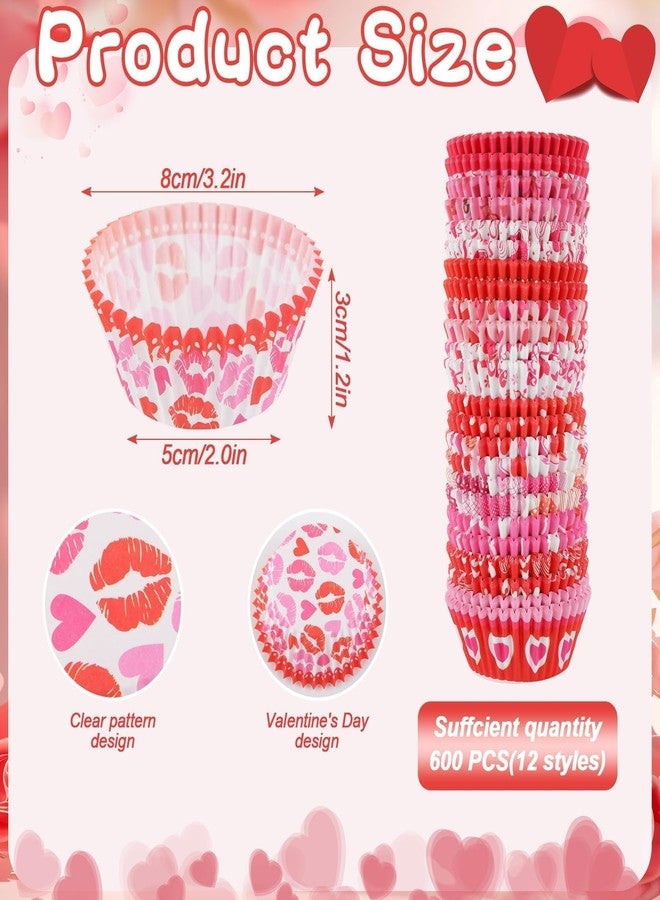 Qumenan 600 Pack Valentines Cupcake Liners Standard Muffin Cupcake Cups Cupcake Wrappers Paper for Wedding Party Decorations Supplies (12 Styles) - Image 2