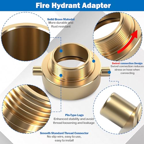 Happy Tree 2-1/2" NH/NST Female x 2" NPT Male Brass Male Swivel Adapter Fire Hose Hydrant Adapter with Pin Lug Brass Fire Equipment - Image 3